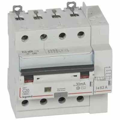 Disjoncteur diff DX� 6000 -vis/auto-4P-400V~-20A-typeAC-30mA-10kA-courbe C - 5M (411198)