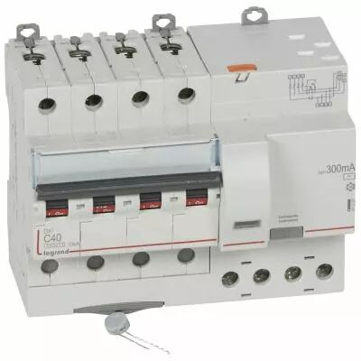 Disjoncteur diff DX� 6000 -vis/auto-4P-400V~-40A-typeAC-300mA-10kA-courbe C - 7M (411220)