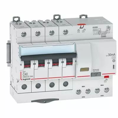 Disjoncteur diff DX� 6000 -vis/auto-4P-400V~-40A-typeAC-30mA-10kA-courbe C - 7M (411201)