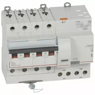 Disjoncteur diff DX� 6000 -vis/auto-4P-400V~-63A-typeAC-30mA-10kA-courbe C - 7M (411203)
