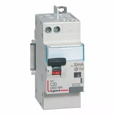 Disjoncteur diff DX� 6000 -vis/auto-U+N 230V~-20A-typeAC-30mA-10kA-courbe C - 2 mod (410806)
