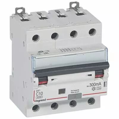 Disjoncteur diff DX� 6000 -vis/vis- 4P 400V~ -10A - type A 300mA-10 kA- courbe C - 4M (411238)