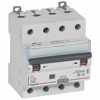 Disjoncteur diff DX� 6000 -vis/vis- 4P 400V~ -20A - type A 300mA-10 kA- courbe C - 4M (411240)