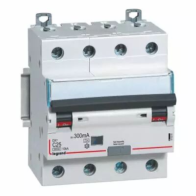 Disjoncteur diff DX� 6000 -vis/vis- 4P 400V~ -25A - type A 300mA-10 kA- courbe C - 4M (411241)