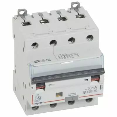 Disjoncteur diff DX� 6000 -vis/vis- 4P 400V~32A - type Hpi - 30mA -10kA- courbe C - 4 M (411247)