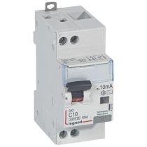 Disjoncteur diff DX³ 6000 -vis/vis- U+N 230V~- 10 A -type AC 10 mA -10 kA courbe C - 2M (410778)