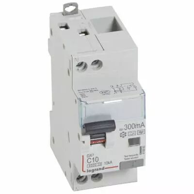 Disjoncteur diff DX� 6000 -vis/vis- U+N 230V~- 10A - type Hpi 300mA-10 kA courbe C - 2M (410882)