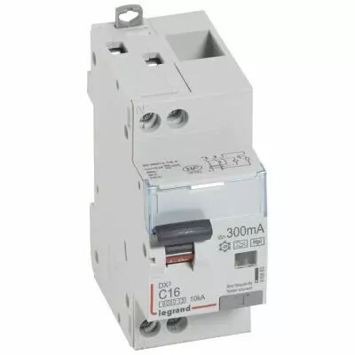 Disjoncteur diff DX� 6000 -vis/vis- U+N 230V~- 16A - type Hpi 300mA-10 kA courbe C - 2M (410883)