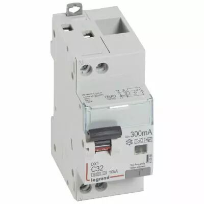 Disjoncteur diff DX� 6000 -vis/vis- U+N 230V~- 32A - type Hpi 300mA-10 kA courbe C - 2M (410886)