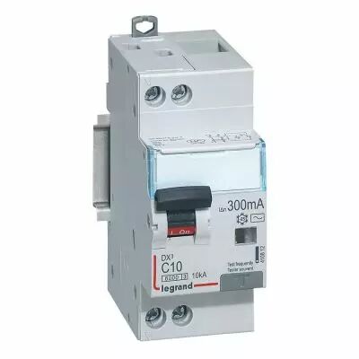 Disjoncteur diff DX� 6000 -vis/vis-U+N 230V~- 10A - type AC 300 mA-10 kA courbe C - 2M (410812)