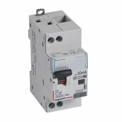 Disjoncteur diff DX� 6000 -vis/vis-U+N 230V~- 10A - type Hpi 30 mA-10 kA courbe C - 2M (410854)