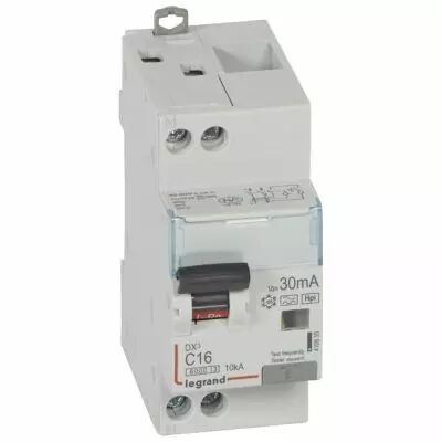 Disjoncteur diff DX� 6000 -vis/vis-U+N 230V~- 16A - type Hpi 30 mA-10 kA courbe C - 2M (410855)
