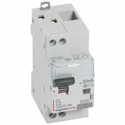 Disjoncteur diff DX� 6000 -vis/vis-U+N 230V~- 2 A - type AC 30 mA-10 kA courbe C - 2M (410782)