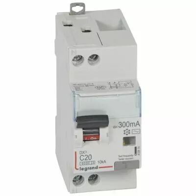 Disjoncteur diff DX� 6000 -vis/vis-U+N 230V~- 20A - type AC 300 mA-10 kA courbe C - 2M (410814)