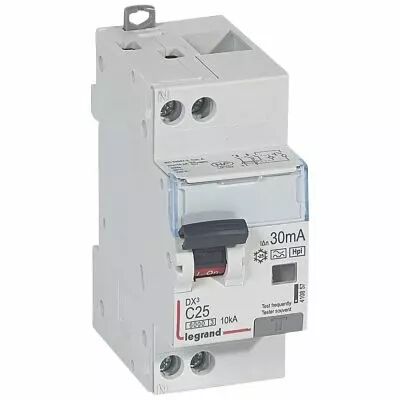 Disjoncteur diff DX� 6000 -vis/vis-U+N 230V~- 25A - type Hpi 30 mA-10 kA courbe C - 2M (410857)