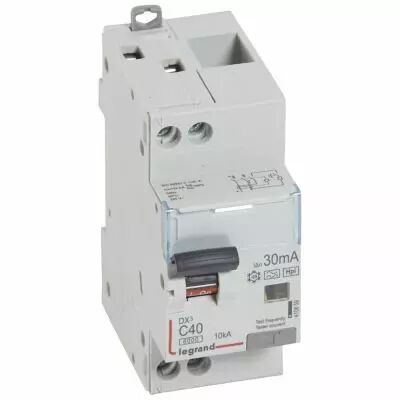 Disjoncteur diff DX� 6000 -vis/vis-U+N 230V~- 40A - type Hpi 30 mA-10 kA courbe C - 2M (410859)
