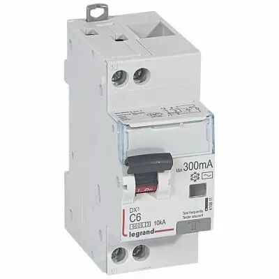 Disjoncteur diff DX� 6000 -vis/vis-U+N 230V~- 6 A - type AC 300 mA-10 kA courbe C - 2M (410811)