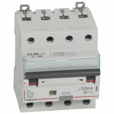 Disjoncteur diff DX� 6000-vis/vis - 4P 400V~ -10A -type AC 300mA -10 kA courbe C - 4M (411204)
