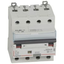 Disjoncteur diff DX³ 6000-vis/vis - 4P 400V~ -10A -type AC 300mA -10 kA courbe C - 4M (411204)