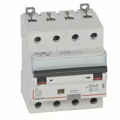 Disjoncteur diff DX� 6000-vis/vis - 4P 400V~ -10A -type AC 30mA - 10 kA courbe C -4 mod (411185)