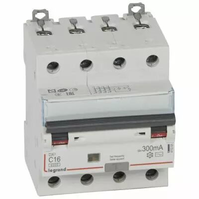 Disjoncteur diff DX� 6000-vis/vis - 4P 400V~ -16A -type AC 300mA -10 kA courbe C - 4M (411205)