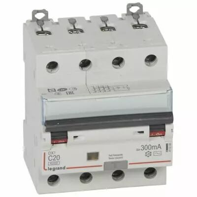 Disjoncteur diff DX� 6000-vis/vis - 4P 400V~ -20A -type AC 300mA -10 kA courbe C - 4M (411206)