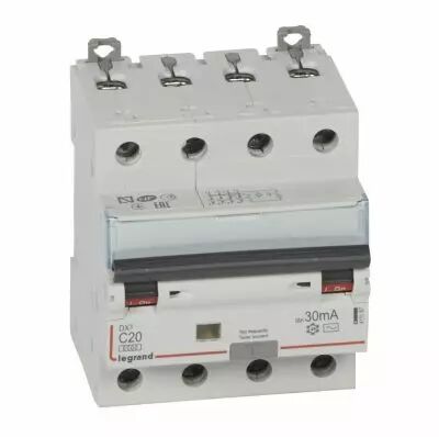Disjoncteur diff DX� 6000-vis/vis - 4P 400V~ -20A -type AC 30mA - 10 kA courbe C -4 mod (411187)