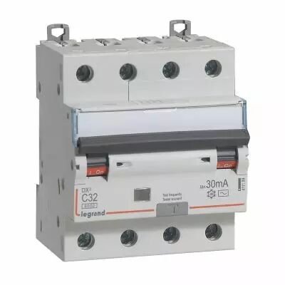 Disjoncteur diff DX� 6000-vis/vis - 4P 400V~ -32A -type AC 30mA - 10 kA courbe C -4 mod (411189)