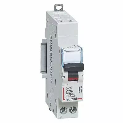 Disjoncteur DNX� 4500 - auto/vis - U+N 230V~ 25A - 4,5kA - courbe C - 1 mod (406785)