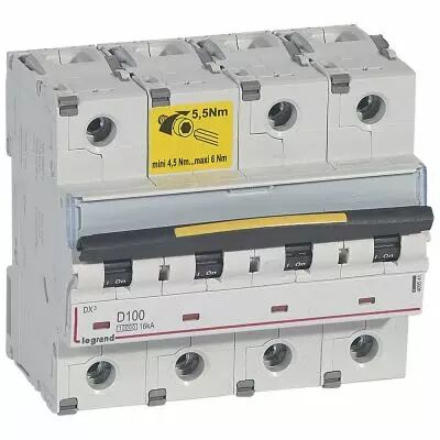 Disjoncteur DX� 10000-vis/vis-4P-400V~-100A-16kA-courbe D - 6M (409541)
