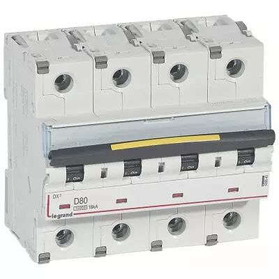Disjoncteur DX� 10000-vis/vis-4P-400V~-80A-16kA-courbe D - 6M (409540)