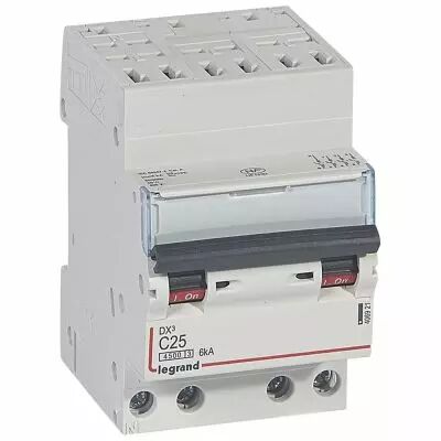 Disjoncteur DX� 4500 - auto/vis - 4P - 400 V~ - 25A - 6kA - courbe C - 3M (406921)