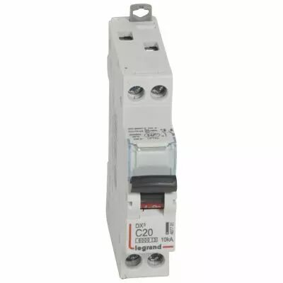 Disjoncteur DX� 6000 - vis/vis - U+N - 230V~ - 20 A - 10 kA - courbe C - 1M (407701)