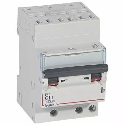 Disjoncteur DX� 6000 -auto/vis- 3P- 400V~-10A-10kA-courbeC-peigne HX� opti 4P - 3M (407844)