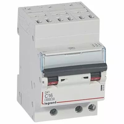 Disjoncteur DX� 6000 -auto/vis- 3P- 400V~-16A-10kA-courbeC-peigne HX� opti 4P - 3M (407845)