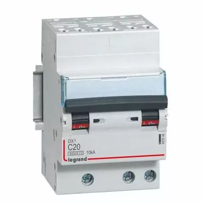 Disjoncteur DX� 6000 -auto/vis- 3P- 400V~-20A-10kA-courbeC-peigne HX� opti 4P - 3M (407846)