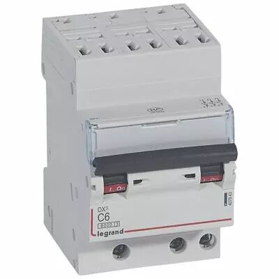 Disjoncteur DX� 6000 -auto/vis- 3P- 400V~-6A-10kA-courbeC-peigne HX� opti 4P - 3M (407843)