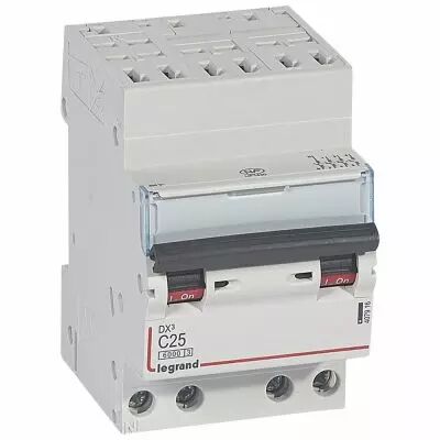 Disjoncteur DX� 6000 -auto/vis- 4P- 400V~-25A-10kA-courbeC-peigne HX� opti 4P - 3M (407916)