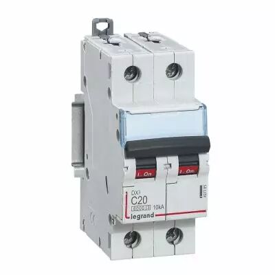 Disjoncteur DX� 6000 -vis/vis- 2P - 230/400V~ -20A-10kA-courbe C-peigne HX� trad 2P- 2M (407785)