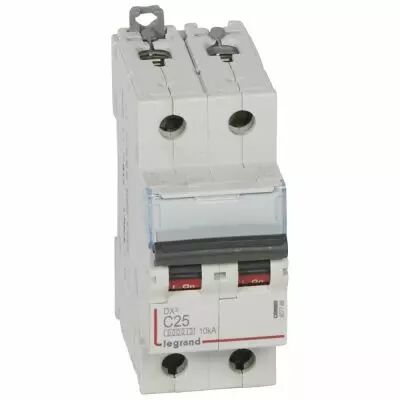 Disjoncteur DX� 6000 -vis/vis- 2P - 230/400V~ -25A-10kA-courbe C-peigne HX� trad 2P- 2M (407786)