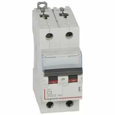 Disjoncteur DX� 6000 -vis/vis- 2P - 230/400V~ -3A -10kA-courbe C-peigne HX� trad 2P- 2M (407778)