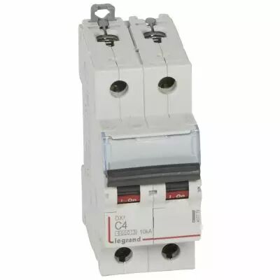 Disjoncteur DX� 6000 -vis/vis- 2P - 230/400V~ -4A -10kA-courbe C-peigne HX� trad 2P- 2M (407779)