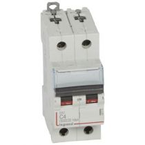 Disjoncteur DX³ 6000 -vis/vis- 2P - 230/400V~ -4A -10kA-courbe C-peigne HX³ trad 2P- 2M (407779)