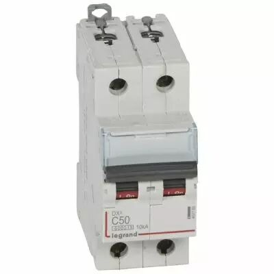 Disjoncteur DX� 6000 -vis/vis- 2P - 230/400V~ -50A-10kA-courbe C-peigne HX� trad 2P- 2M (407789)