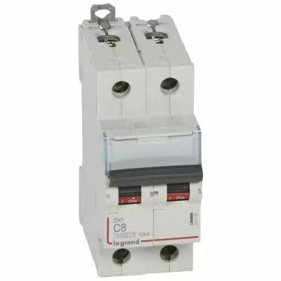 Disjoncteur DX� 6000 -vis/vis- 2P - 230/400V~ -8A -10kA-courbe C-peigne HX� trad 2P- 2M (407781)