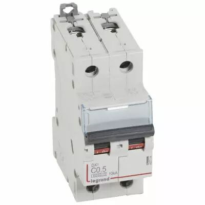 Disjoncteur DX� 6000 -vis/vis- 2P - 230/400V~-0,5 -10kA-courbe C-peigne HX� trad 2P- 2M (407774)