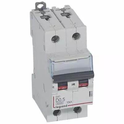 Disjoncteur DX� 6000 -vis/vis- 2P-230/400V~ -0,5A-10kA - courbe D-peigne HX� trad 2P-2M (408007)