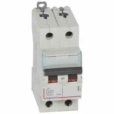 Disjoncteur DX� 6000 -vis/vis- 2P-230/400V~ -20A-10kA - courbe D-peigne HX� trad 2P-2M (408016)