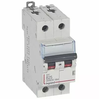 Disjoncteur DX� 6000 -vis/vis- 2P-230/400V~ -25A-10kA - courbe B-peigne HX� trad 2P- 2M (407496)