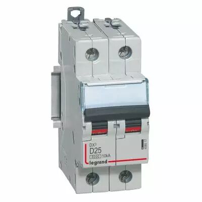 Disjoncteur DX� 6000 -vis/vis- 2P-230/400V~ -25A-10kA - courbe D-peigne HX� trad 2P-2M (408017)